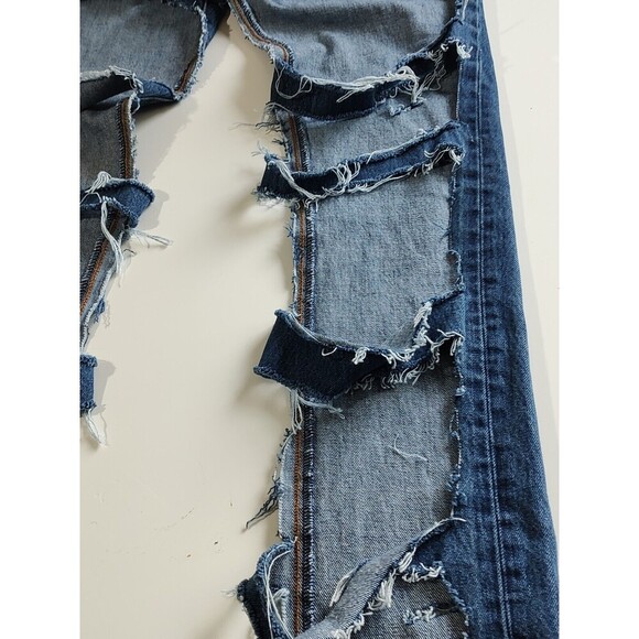 Denim Chaps LEVI 501 WOMEN Custom Cut Biker PUNK Jeans Distressed Custom 36x34 - Picture 12 of 14